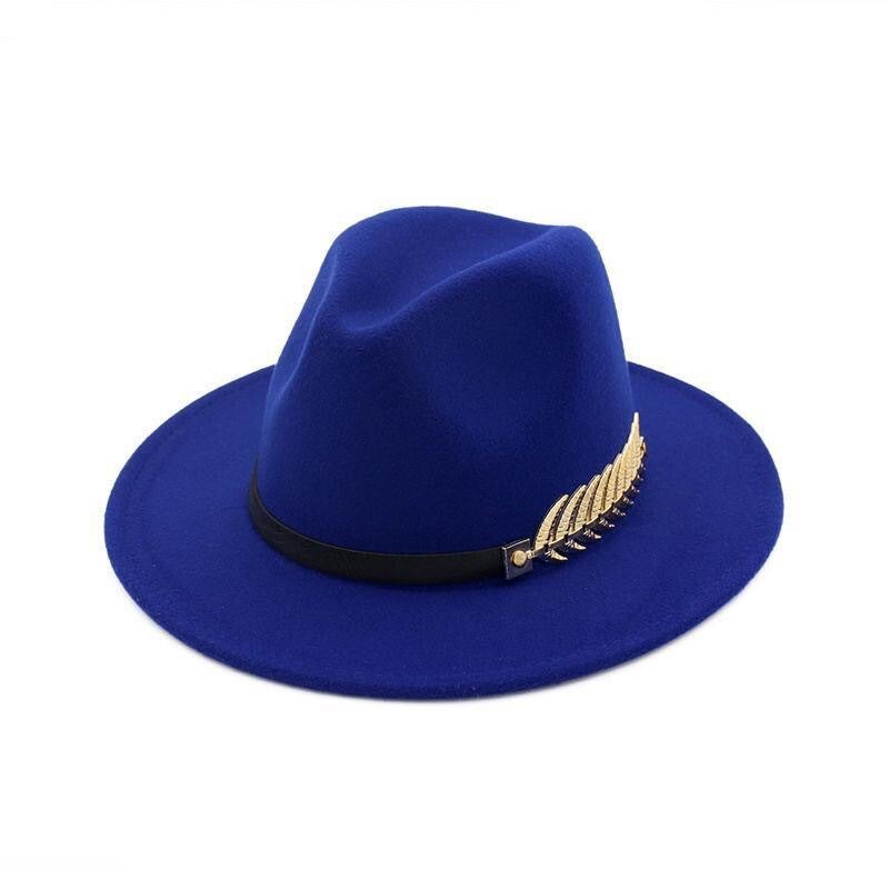 Solid  Fedora Hat Flat Wide Brim Cap  Felt - Image 1