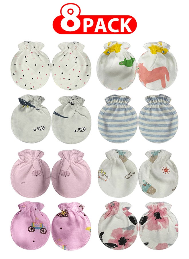 MARGOUN 8 Packs Newborn Baby Mittens Anti Scratch Baby Mittens No Scratch Mittens Baby Gloves for 0-6 Months Boys Girls Multicolour  - Image 1