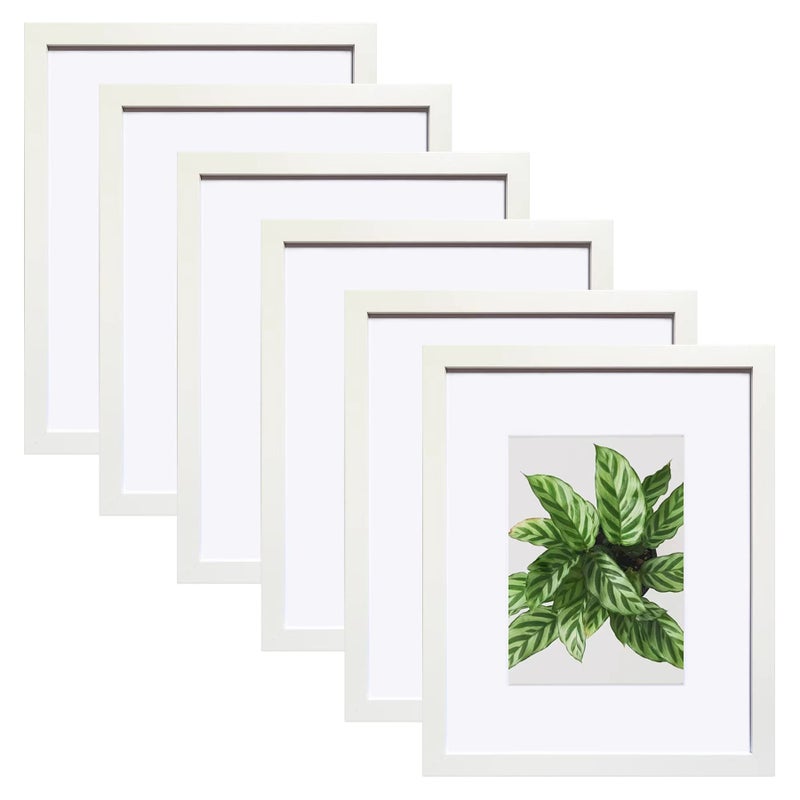 8x10 Picture Frame White Set of 6 Display Pictures 5x7 with Mat or 8x10 without Mat for Wall or Tabletop