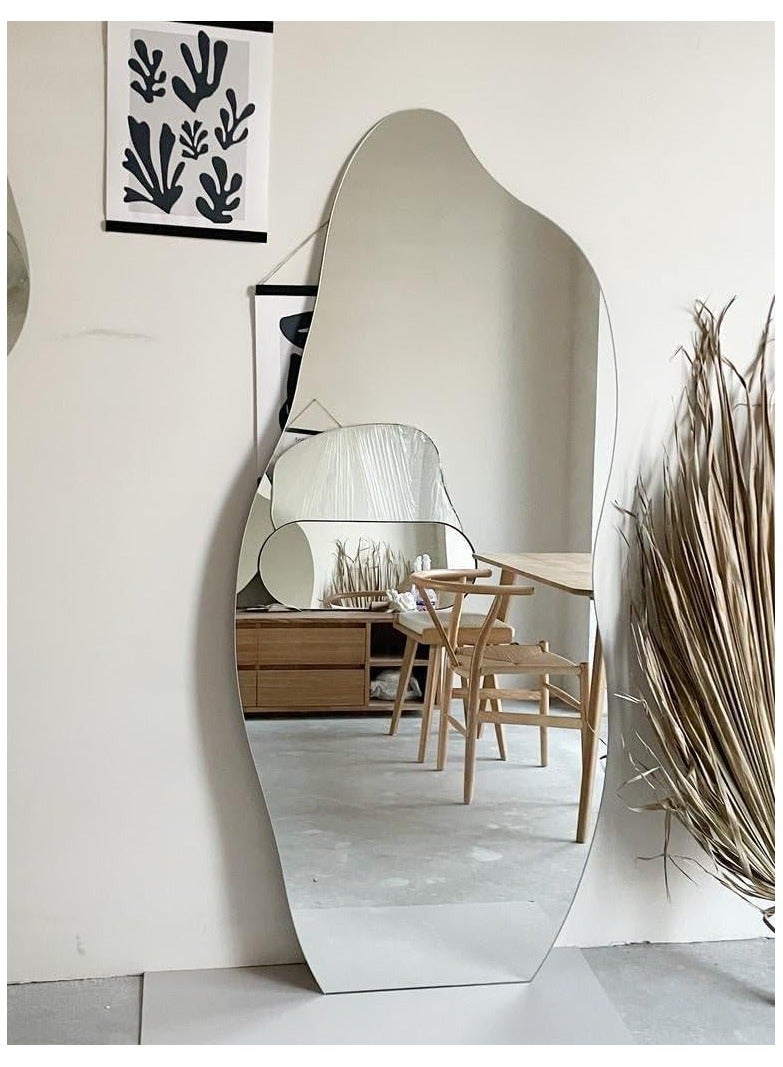 Vparty Full-Length Mirror 80x180cm – Large Standing or Wall-Mounted Mirror with Anti-Slip Wooden Base and Sleek Irregular Wavy Design – Stylish Full Body Mirror with Adjustable 3-Color LED Lighting – Modern Home Decor for Bedroom, Hallway, Dressing Room. - Image 2