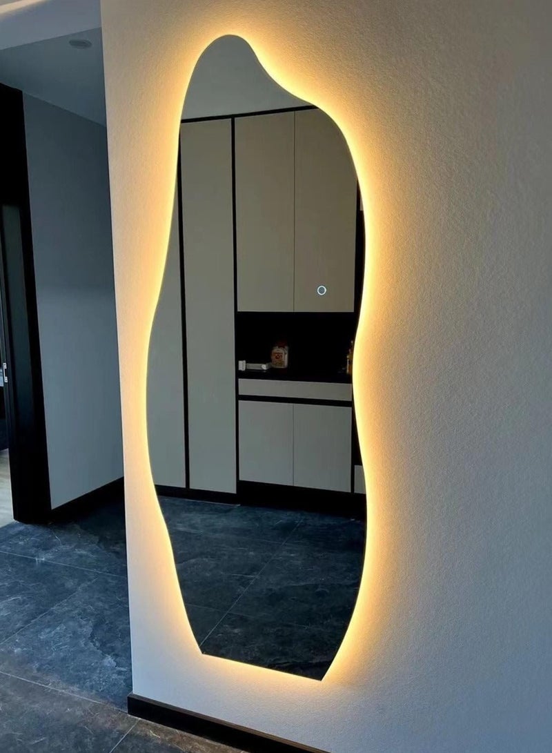 Vparty Full-Length Mirror 80x180cm – Large Standing or Wall-Mounted Mirror with Anti-Slip Wooden Base and Sleek Irregular Wavy Design – Stylish Full Body Mirror with Adjustable 3-Color LED Lighting – Modern Home Decor for Bedroom, Hallway, Dressing Room. - Image 3