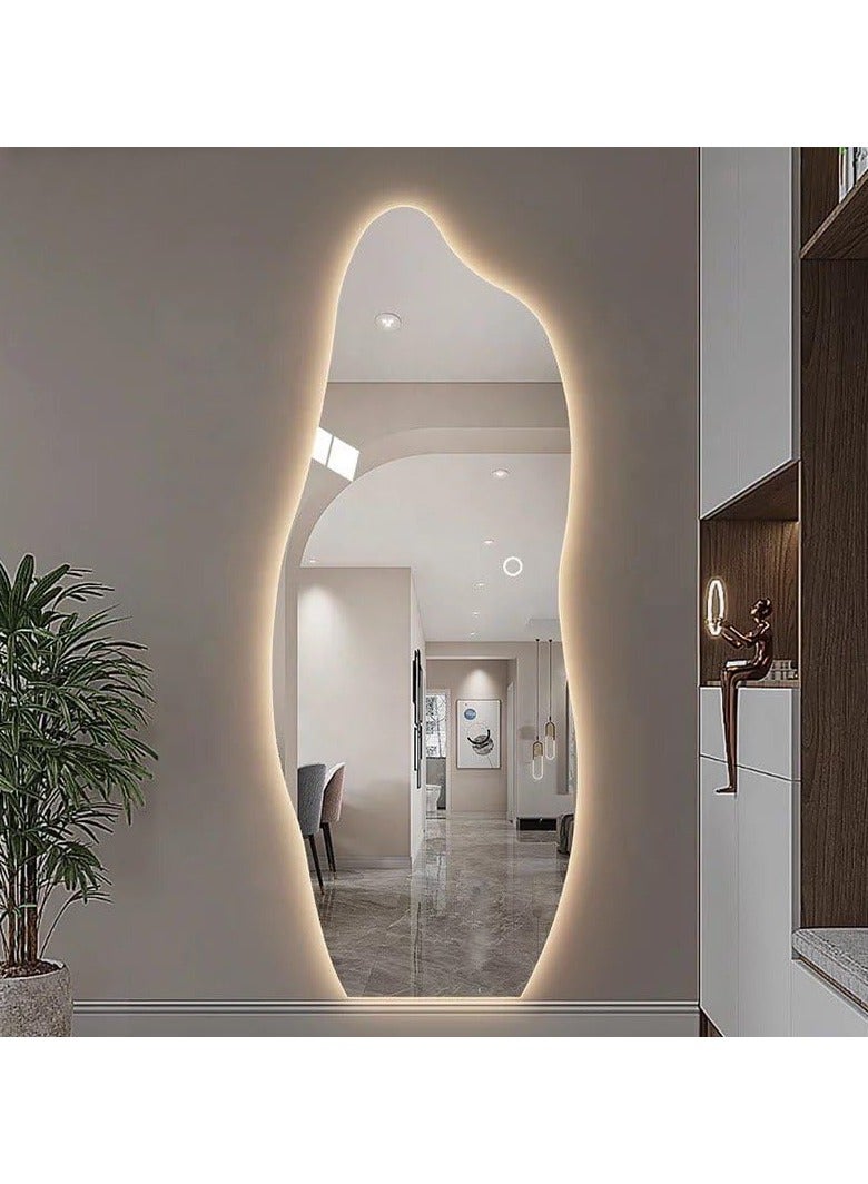 Vparty Full-Length Mirror 80x180cm – Large Standing or Wall-Mounted Mirror with Anti-Slip Wooden Base and Sleek Irregular Wavy Design – Stylish Full Body Mirror with Adjustable 3-Color LED Lighting – Modern Home Decor for Bedroom, Hallway, Dressing Room. - Image 5