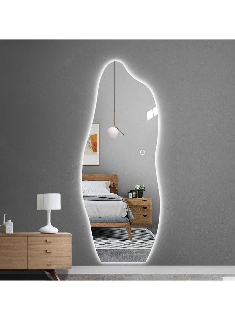 Vparty Full-Length Mirror 80x180cm – Large Standing or Wall-Mounted Mirror with Anti-Slip Wooden Base and Sleek Irregular Wavy Design – Stylish Full Body Mirror with Adjustable 3-Color LED Lighting – Modern Home Decor for Bedroom, Hallway, Dressing Room. - Image 4