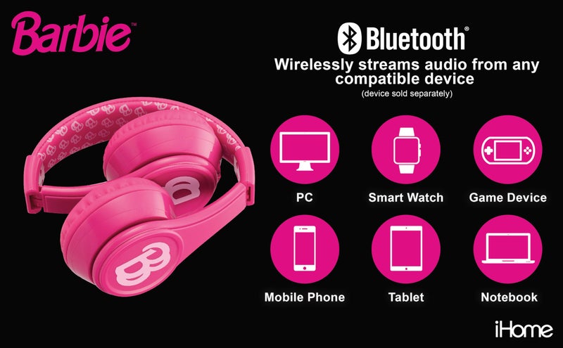 eKids Barbie Bluetooth Headphones, Pink Wireless Headphones with Microphone Includes Aux Cord, Volume Reduced Kids Foldable Earphones for School, Home, or Travel - Image 5