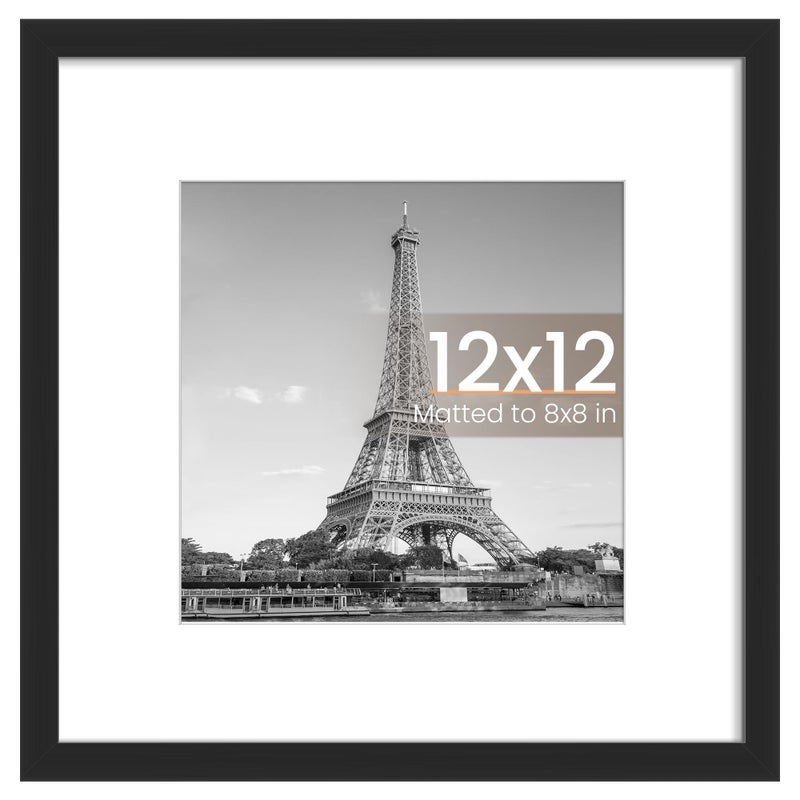 upsimples 12x12 Picture Frame, Display Pictures 8x8 with Mat or 12x12 Without Mat, Wall Hanging Photo Frame, Black, 1 Pack - Image 1
