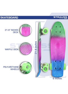 STRAUSS STRAUSS Polypropylene Cruiser Skateboard Penny Casterboard Hoverboard Anti-Skid Board With Abec-7 High Precision Bearings Ideal For 8 Years And Above 22 X 6 Inch, (Green,Pink,Blue)  - Image 3