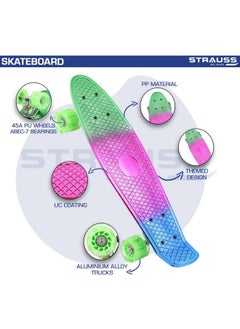 STRAUSS STRAUSS Polypropylene Cruiser Skateboard Penny Casterboard Hoverboard Anti-Skid Board With Abec-7 High Precision Bearings Ideal For 8 Years And Above 22 X 6 Inch, (Green,Pink,Blue)  - Image 5