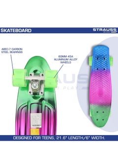 STRAUSS STRAUSS Polypropylene Cruiser Skateboard Penny Casterboard Hoverboard Anti-Skid Board With Abec-7 High Precision Bearings Ideal For 8 Years And Above 22 X 6 Inch, (Green,Pink,Blue)  - Image 2