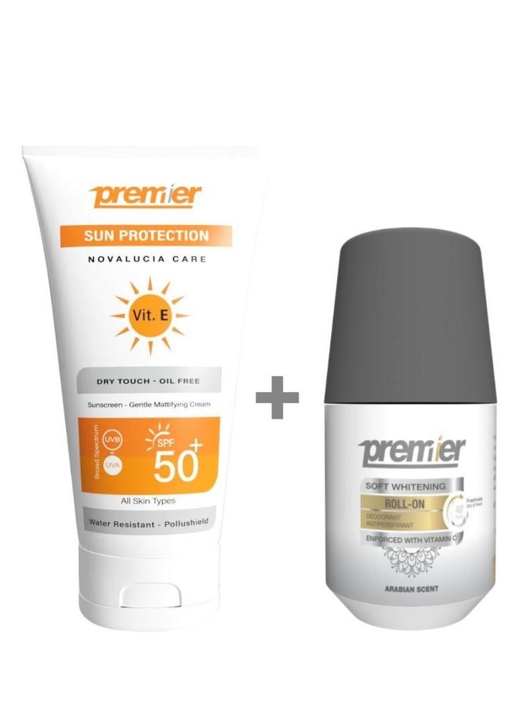 Premier Sun Protection (Novalucia Care) 75 GM & Premier Roll-On Soft Whitening Arabian Deodorant 48H 50 ML Bundle - Image 1