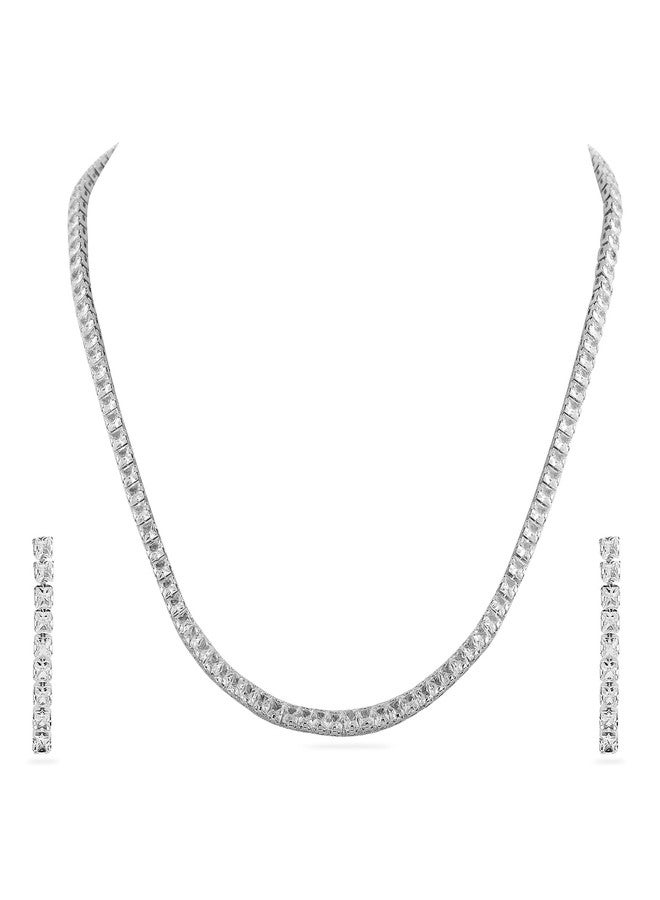 Rubans Rhodium-Plated Sparkling Cubic Zirconia Studded Tennis Statement Necklace Set - Image 1