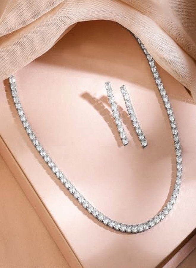 Rubans Rhodium-Plated Sparkling Cubic Zirconia Studded Tennis Statement Necklace Set - Image 4