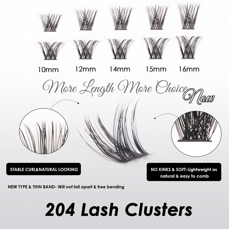 Magnetic SL Lash Clusters 204 Pcs Individual Lashes Clusters Eyelash Extensions False Eyelashes DIY Lash Extension Kit Reusable False Eyelashes Natural Look Mix 10-16mm(DM01+DM17) - Image 4