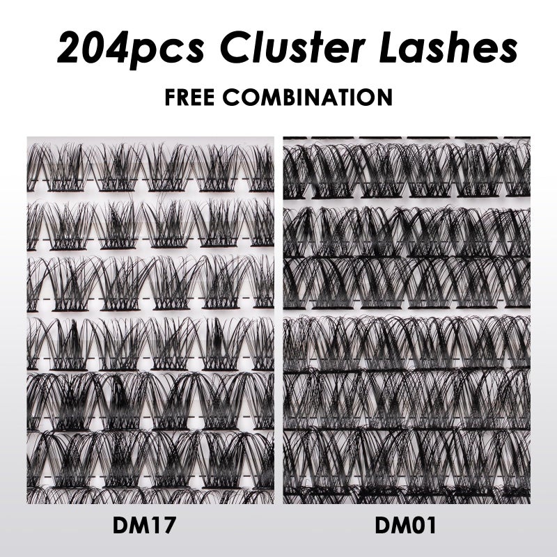 Magnetic SL Lash Clusters 204 Pcs Individual Lashes Clusters Eyelash Extensions False Eyelashes DIY Lash Extension Kit Reusable False Eyelashes Natural Look Mix 10-16mm(DM01+DM17) - Image 3