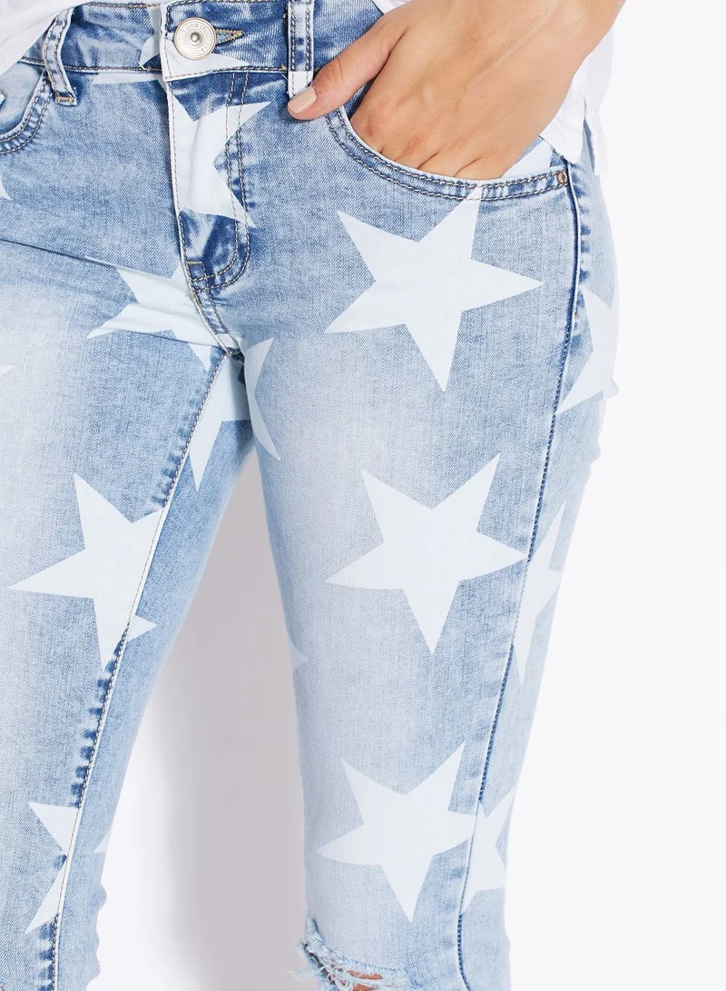 Ginger Star Print Knee Slit Skinny Jeans