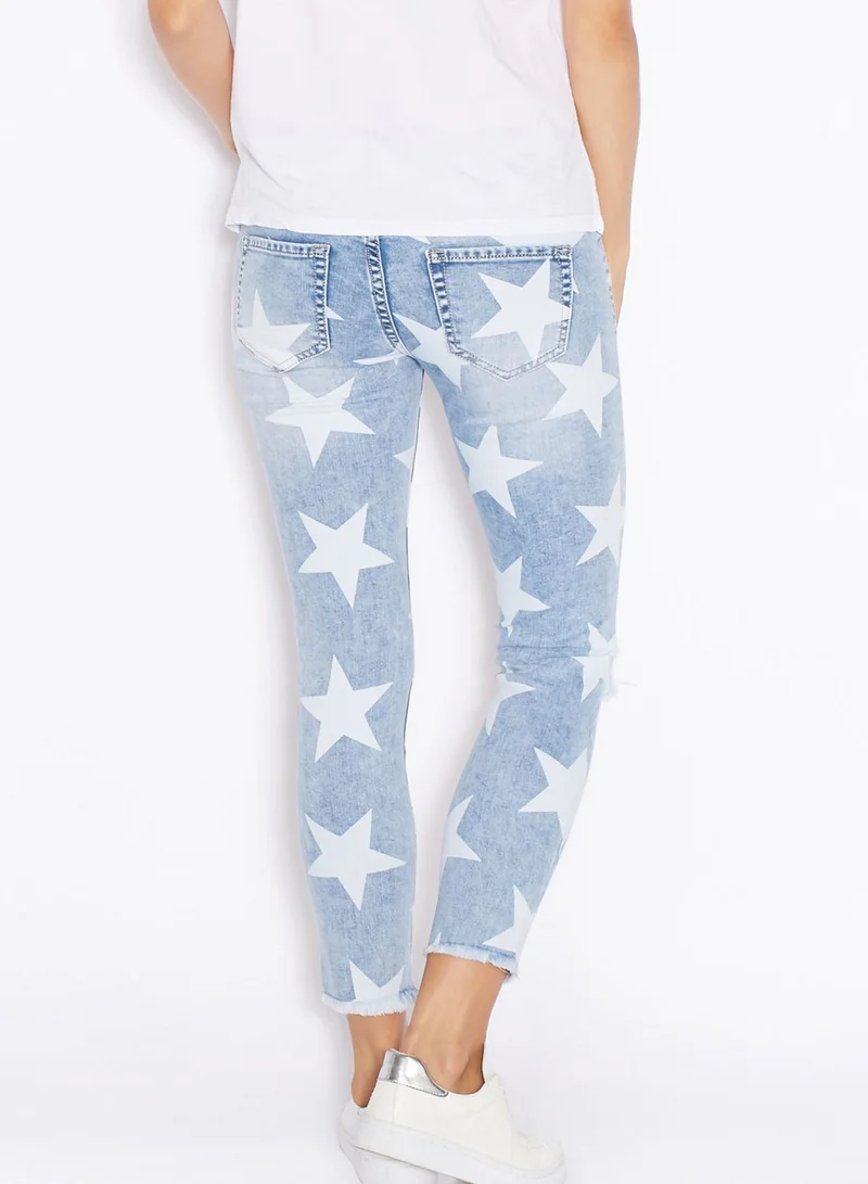 Ginger Star Print Knee Slit Skinny Jeans