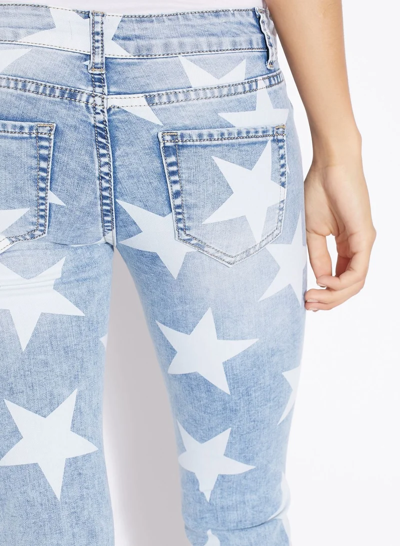 Ginger Star Print Knee Slit Skinny Jeans