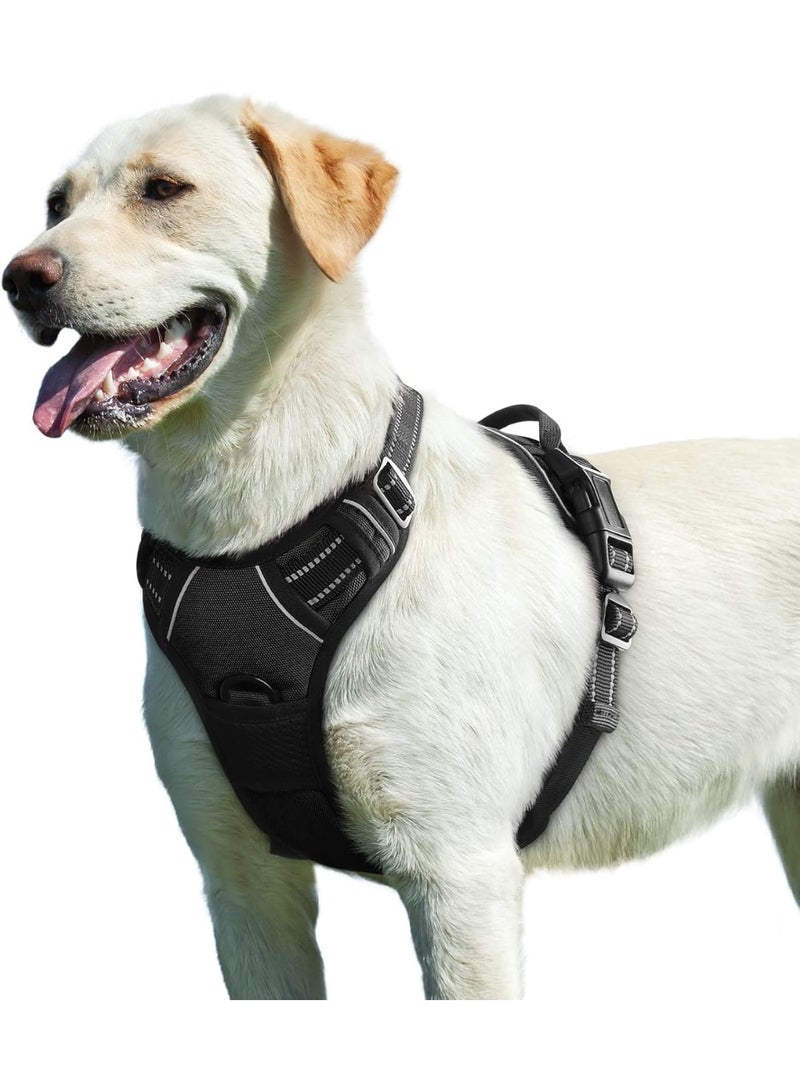 Dog Harness for Large Dogs No Pull, Front Clip Dog Walking Harness with Reflective Adjustable Soft Padded Vest and Easy Control Handle, No-Choke Pet Harness with 2 Metal Rings, Black, L - Image 1