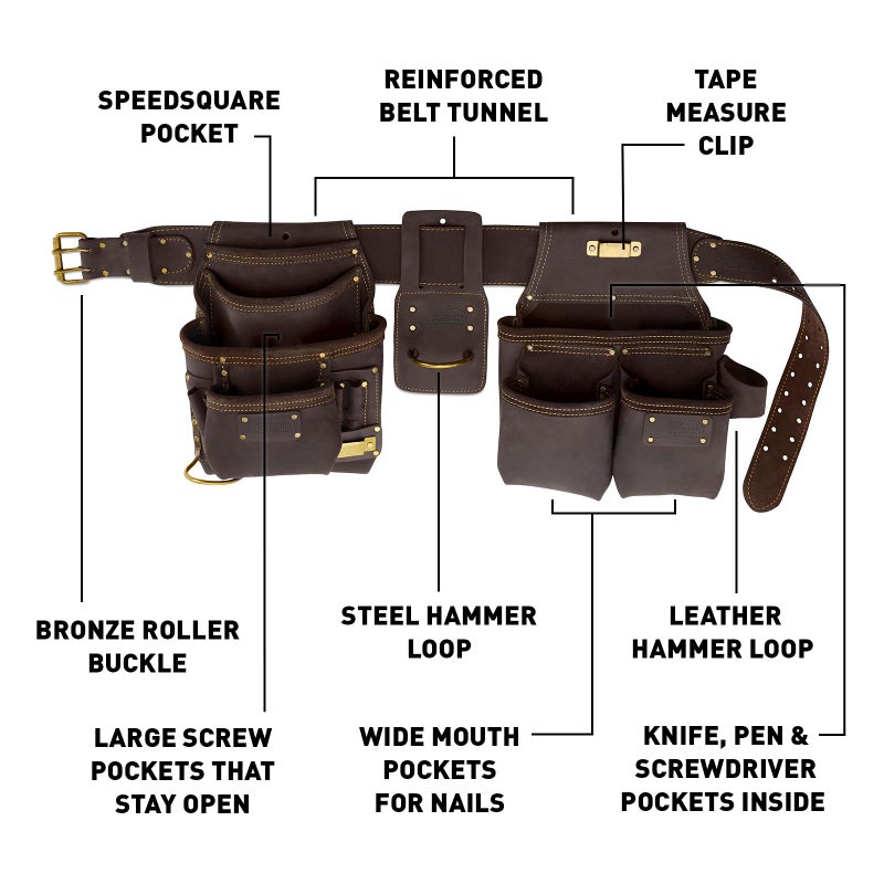 Ox Tools Pro Carpenter Tool Belt - 22-Pocket Leather Tool Belt Pouches - made of Oil-Tanned Leather with Double-Stitching and Steel Rivets - OX-P263605 - Image 2