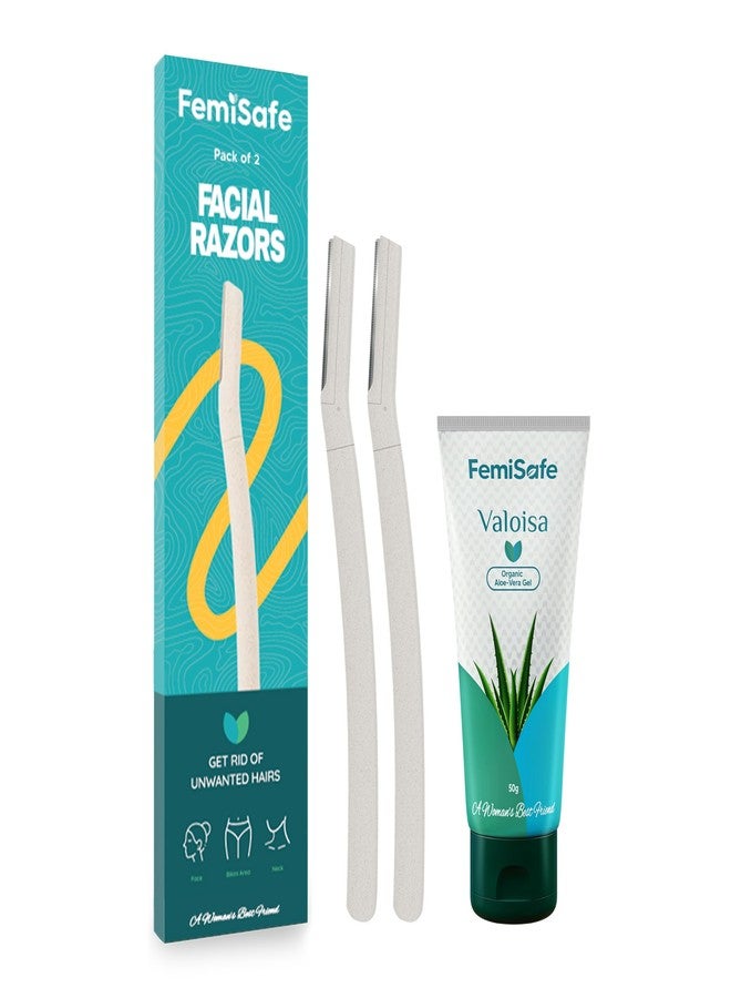 FemiSafe Combo Pack of 2 Unisex Face Razors & Valoisa Aloe Vera Gel | Painless Hair Removal | With Soothing Gel for Post-Shave Moisturization - Image 1