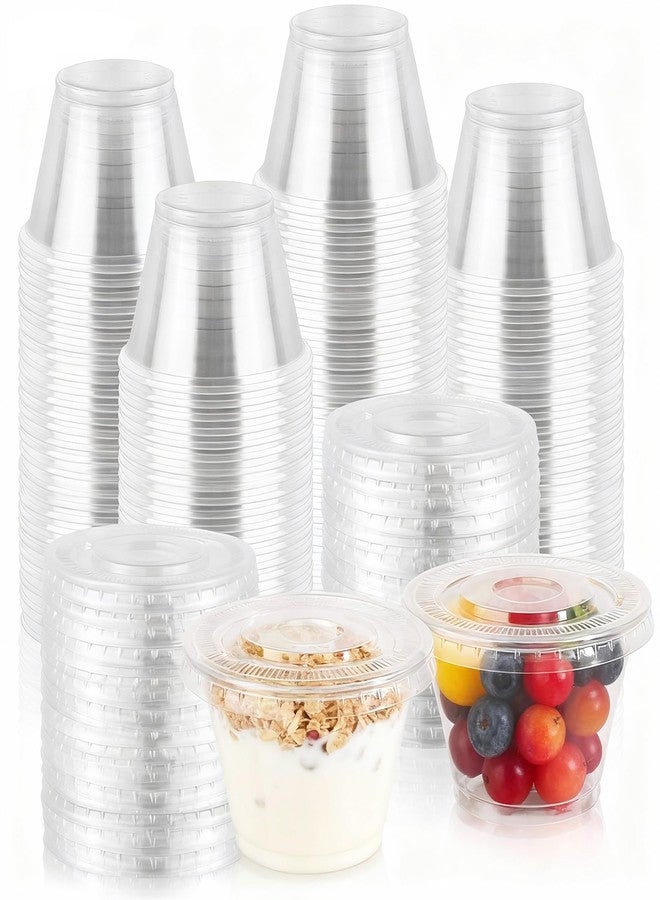 GGOLDMER 100 Sets 7 oz Clear Plastic Cups with Lids No Hole, Fruit Cups with Lids, Disposable Cup for Dessert, Parfait, Ice Cream, Yogurt, Pudding, Cake, Cold Drinks, Smoothie and Snacks - Image 1