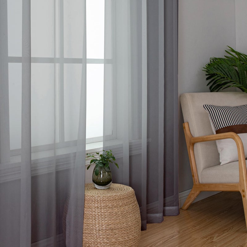 Lecloud Charcoal Grey Sheer Curtains 84 Inches Long 2 Panels, Voile Airy Light Filtering Curtains for Living Room Bedroom, Dual Rod Pocket Sheer Window Treatments Drapes, Each Panel 40" W x 84" L - Image 4