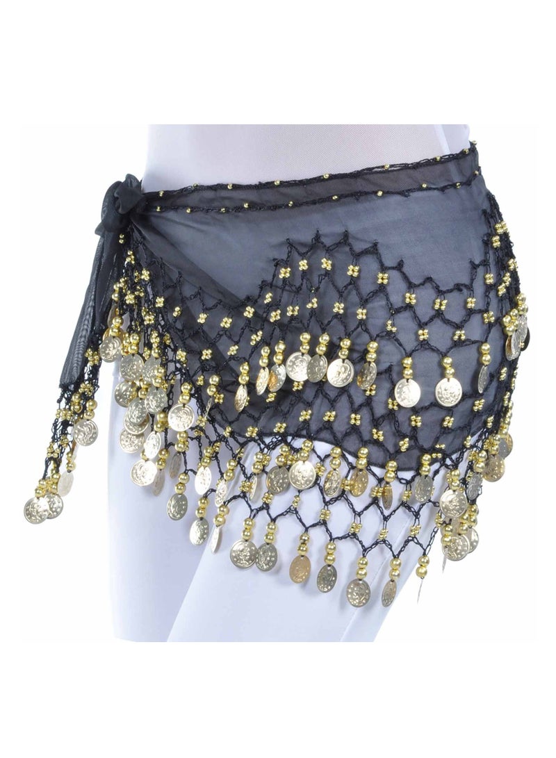 Belly Dance Belt Belly Dance Hip Scarf with 128 Coins，Black - Image 3