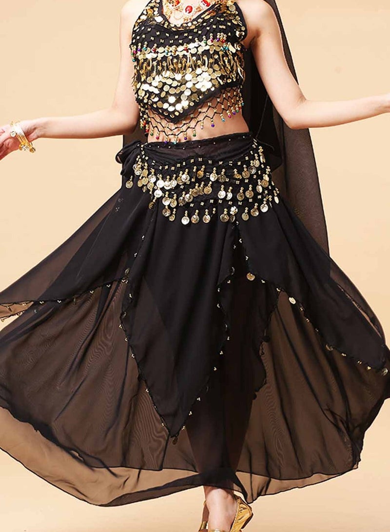 Belly Dance Belt Belly Dance Hip Scarf with 128 Coins，Black - Image 4