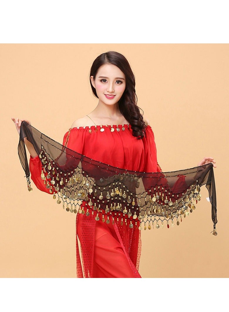 Belly Dance Belt Belly Dance Hip Scarf with 128 Coins，Black - Image 2