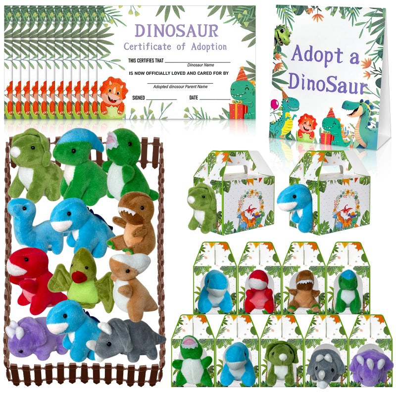 Gaiaring 38 Pcs Adopt a Dinosaur Pet Party Favors Dinosaur Stuffed Animal Include 12 Mini Plush Dinosaur 12 Foldable Boxes 12 Adopt Dinosaur Cards 1 Adopt Sign 1 Adopt Fence for Adopt a Pet Party - Image 2