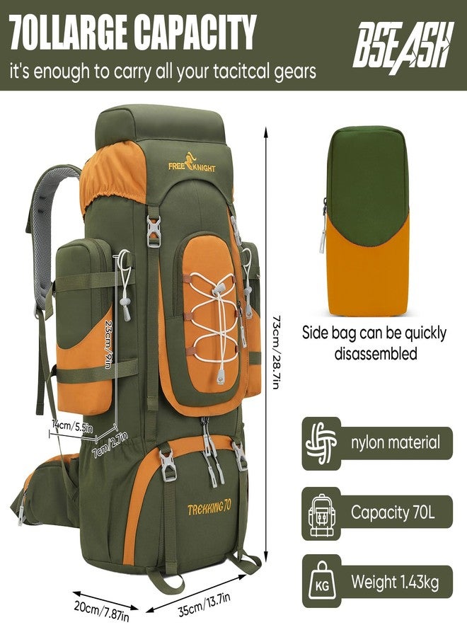 Bseash 70L (65+5) Waterproof Hiking Camping Backpack with Rain Cover, Outdoor Sport Travel Daypack for Climbing Touring (Army Green) - Image 2