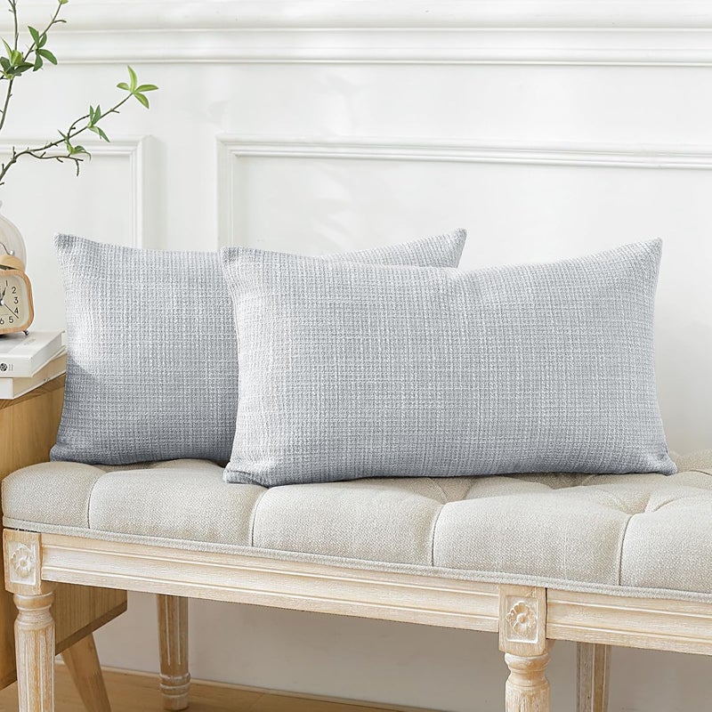 Otostar Pack of 2 Throw Pillow Covers 16x24 Inch Linen Blue Grey Pillowcases Farmhouse Decorative Solid Pillow Covers 40x60 cm Lumbar Cushion Case for Home Decor Sofa Couch Bed (Blue Grey) - Image 3