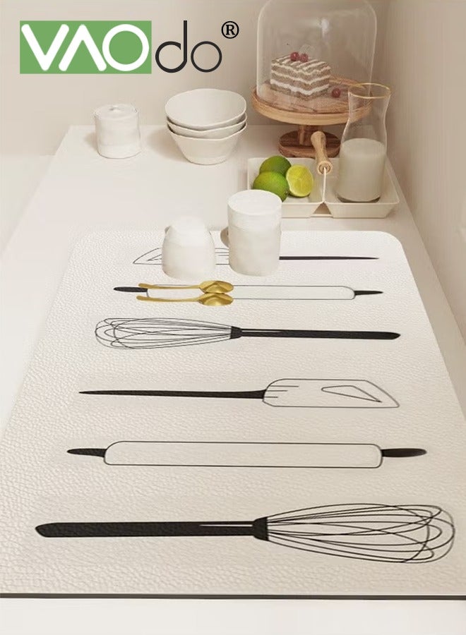 فاو دو 2 قطعة من سجادة بار القهوة المصممة، سجادة مطاطية قابلة للقطع ومقاومة للبقع، سجادة مقاومة للحرارة لسطح المطبخ، بيضاء، 40*50 سم  ﻿ - Image 1