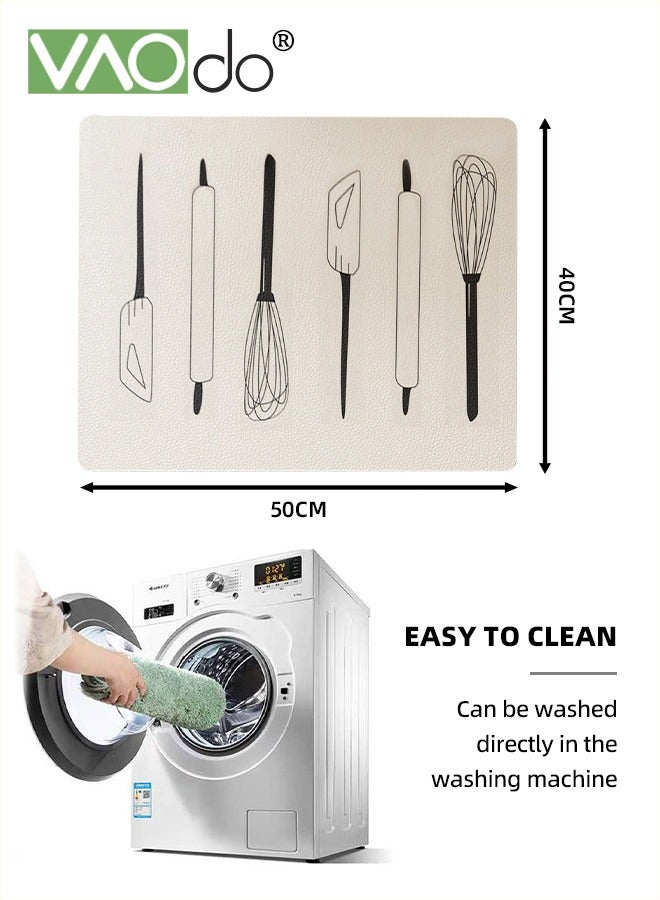 فاو دو 2 قطعة من سجادة بار القهوة المصممة، سجادة مطاطية قابلة للقطع ومقاومة للبقع، سجادة مقاومة للحرارة لسطح المطبخ، بيضاء، 40*50 سم  ﻿ - Image 5