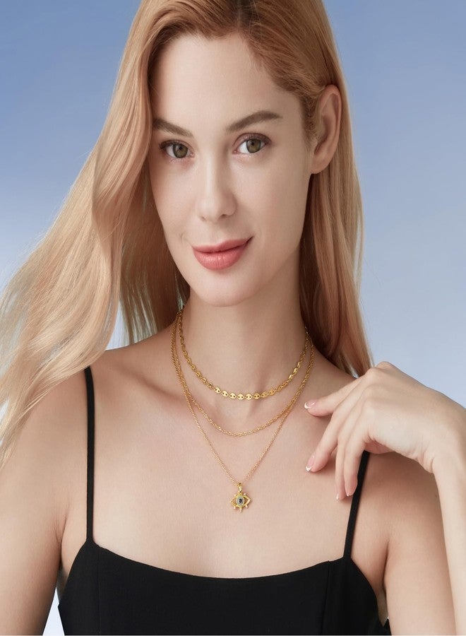 Cicy Bell Womens Evil Eye Layered Necklaces 18k Gold Plated Vintage Necklace Cubic Zirconia Long Necklace Sets Good Luck Trend Jewelry Gift, 45CM, 18k Gold Plated Brass, CZ Stone, Cubic Zirconia - Image 3