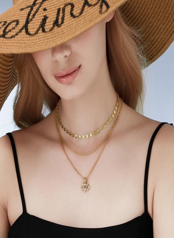 Cicy Bell Womens Evil Eye Layered Necklaces 18k Gold Plated Vintage Necklace Cubic Zirconia Long Necklace Sets Good Luck Trend Jewelry Gift, 45CM, 18k Gold Plated Brass, CZ Stone, Cubic Zirconia - Image 4
