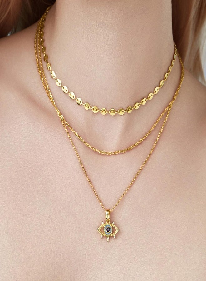Cicy Bell Womens Evil Eye Layered Necklaces 18k Gold Plated Vintage Necklace Cubic Zirconia Long Necklace Sets Good Luck Trend Jewelry Gift, 45CM, 18k Gold Plated Brass, CZ Stone, Cubic Zirconia - Image 2