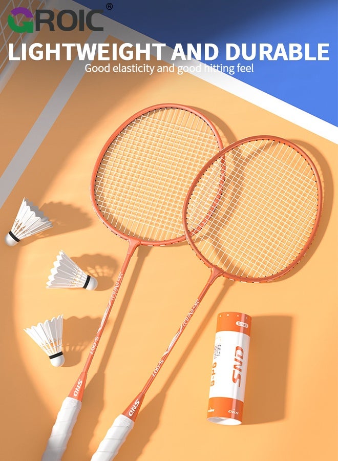 GROIC Badminton Set with Net, 2.7m Wide 1.5m High Portable Net and 2 Lightweight Racquets, All-in-One Outdoor and Indoor Game for Backyard Park Family Play, Badminton Rackets Set with Badminton Net - Orange - Image 5