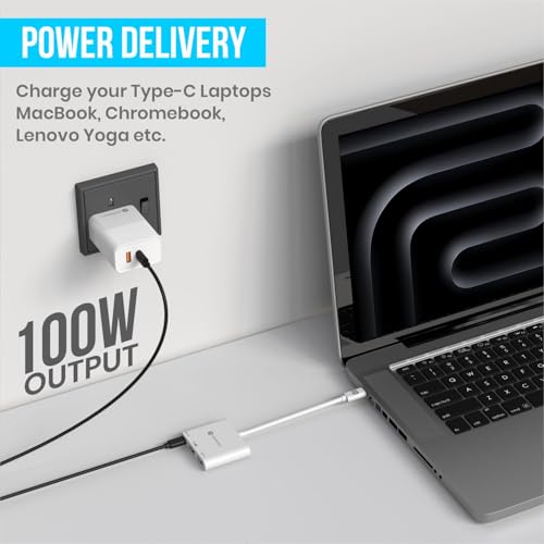 Portronics C-Konnect Type C to HDMI Adapter (3-in-1), Multiport USB C Hub with 4K@30Hz, USB 3.0 @ 5Gbps, 100 W PD Charging Port for Laptop, MacBook, PC and Other Type C Devices (White) - Image 2