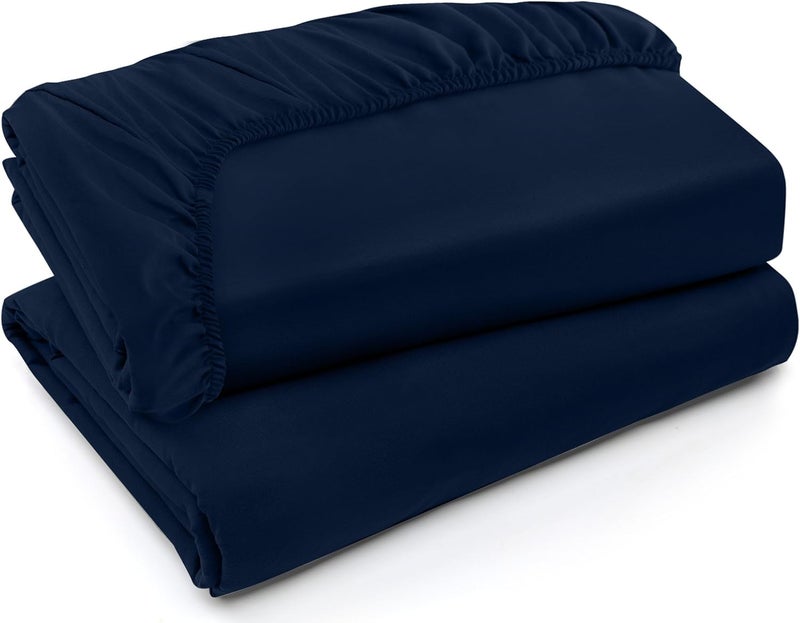 Utopia Bedding Twin Fitted Sheets Bulk Pack of 2 Bottom Sheets Soft Brushed Microfiber Deep Pockets Shrinkage Fade Resistant Easy Care Twin Navy