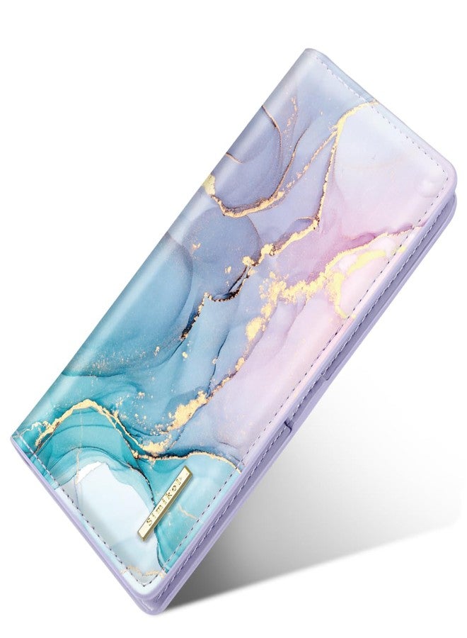 Simikol Minimalist Bifold Wallet RFID Blocking Slim Cute Credit Card Holder Compact Leather Wallet Ladies Purse for Handbag, Gradient Marble - Image 1