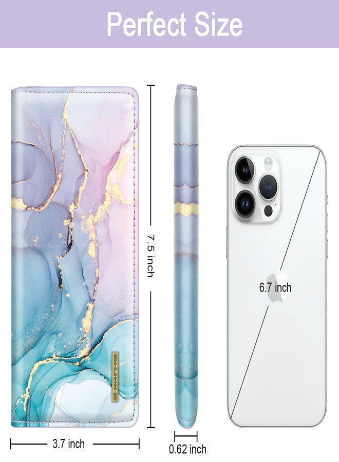 Simikol Minimalist Bifold Wallet RFID Blocking Slim Cute Credit Card Holder Compact Leather Wallet Ladies Purse for Handbag, Gradient Marble - Image 3