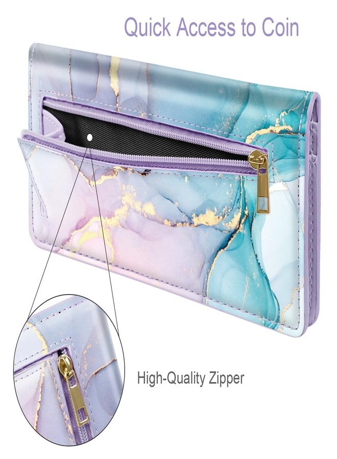 Simikol Minimalist Bifold Wallet RFID Blocking Slim Cute Credit Card Holder Compact Leather Wallet Ladies Purse for Handbag, Gradient Marble - Image 4