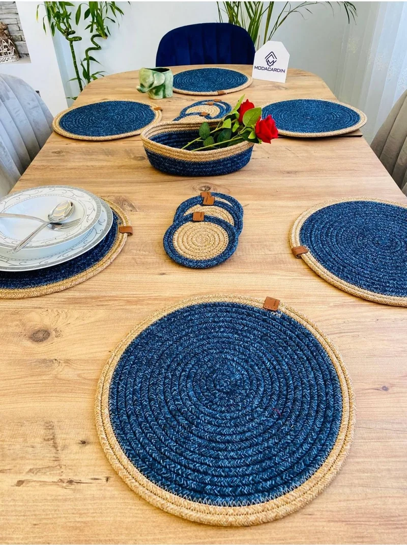 BDZ Deri BDZ Leather Wicker Jute Presentation Plate Mat American Service Coaster and Basket 13 Pieces