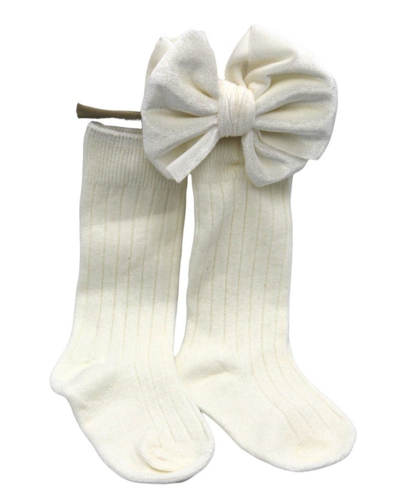 D'Daniela Mikha Socks & Ribbon Bow Set For Babies and Girls White - Image 2