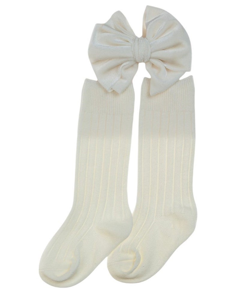 D'Daniela Mikha Socks & Ribbon Bow Set For Babies and Girls White - Image 1