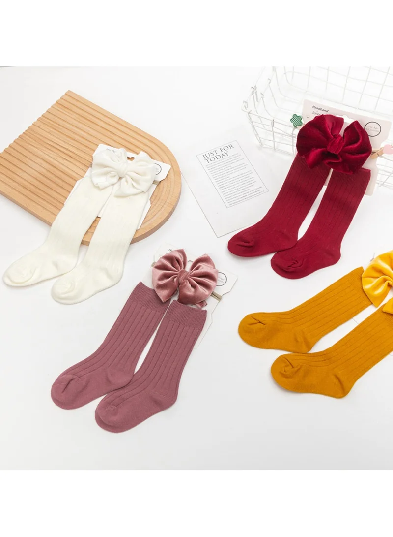 D'Daniela Mikha Socks & Ribbon Bow Set For Babies and Girls - White
