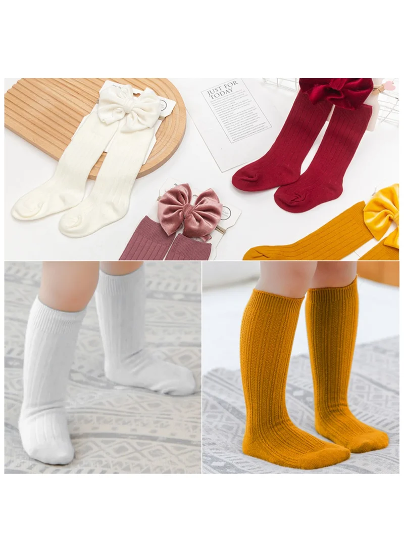 D'Daniela Mikha Socks & Ribbon Bow Set For Babies and Girls - White