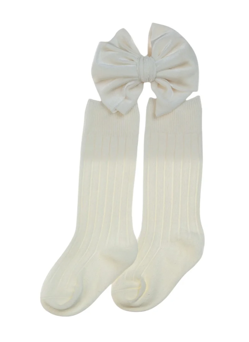 D'Daniela Mikha Socks & Ribbon Bow Set For Babies and Girls - White