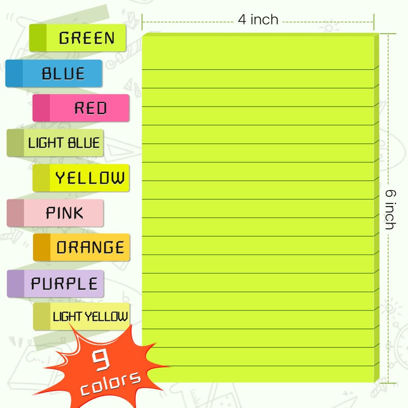 YEECOK (18 Pack) Lined Sticky Notes 4x6 in Post, Self-Stick Pads Bright Colors Sticky Note, Recyclable, Easy to Post for Home, Office, School - Image 2