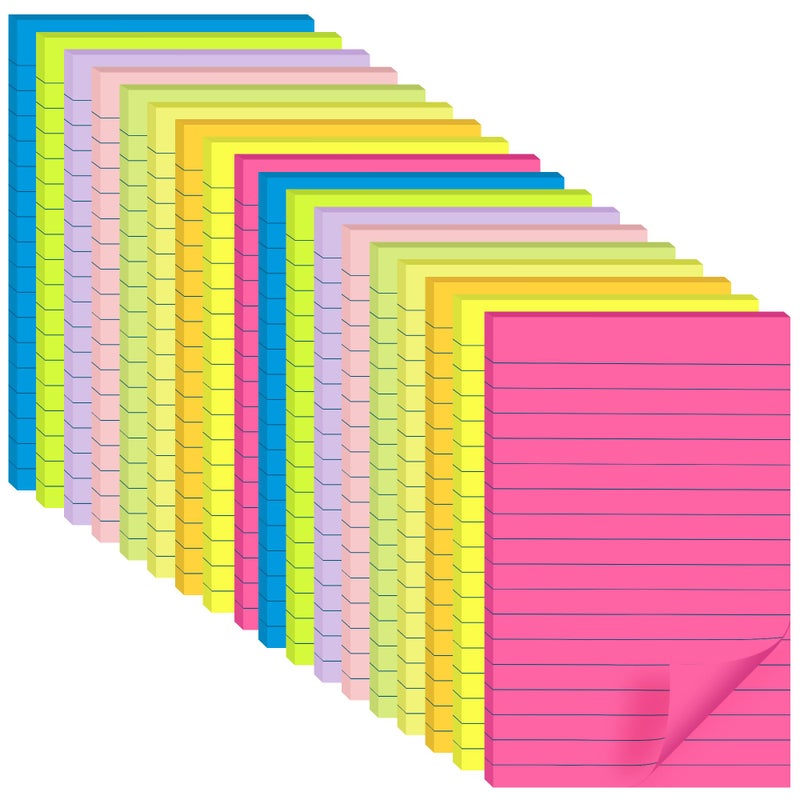 YEECOK (18 Pack) Lined Sticky Notes 4x6 in Post, Self-Stick Pads Bright Colors Sticky Note, Recyclable, Easy to Post for Home, Office, School - Image 1